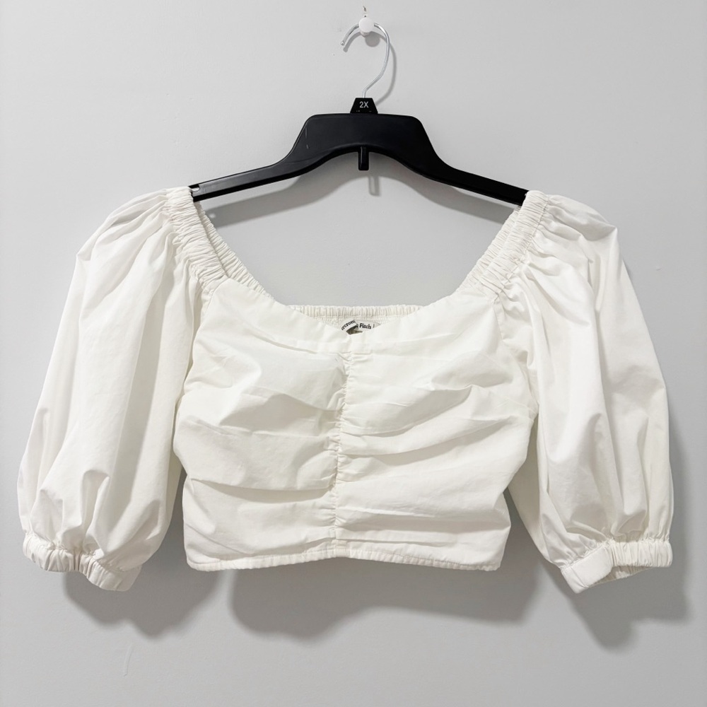 Abercrombie & Fitch Puff Sleeve Crop‎ Top Womens Sz Small White Peasant Milkmaid